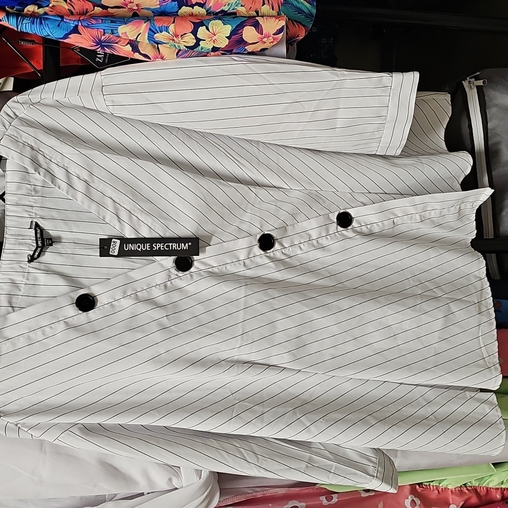 Nwt Button Up Unique Spectrum Black and White Striped Shirt #32